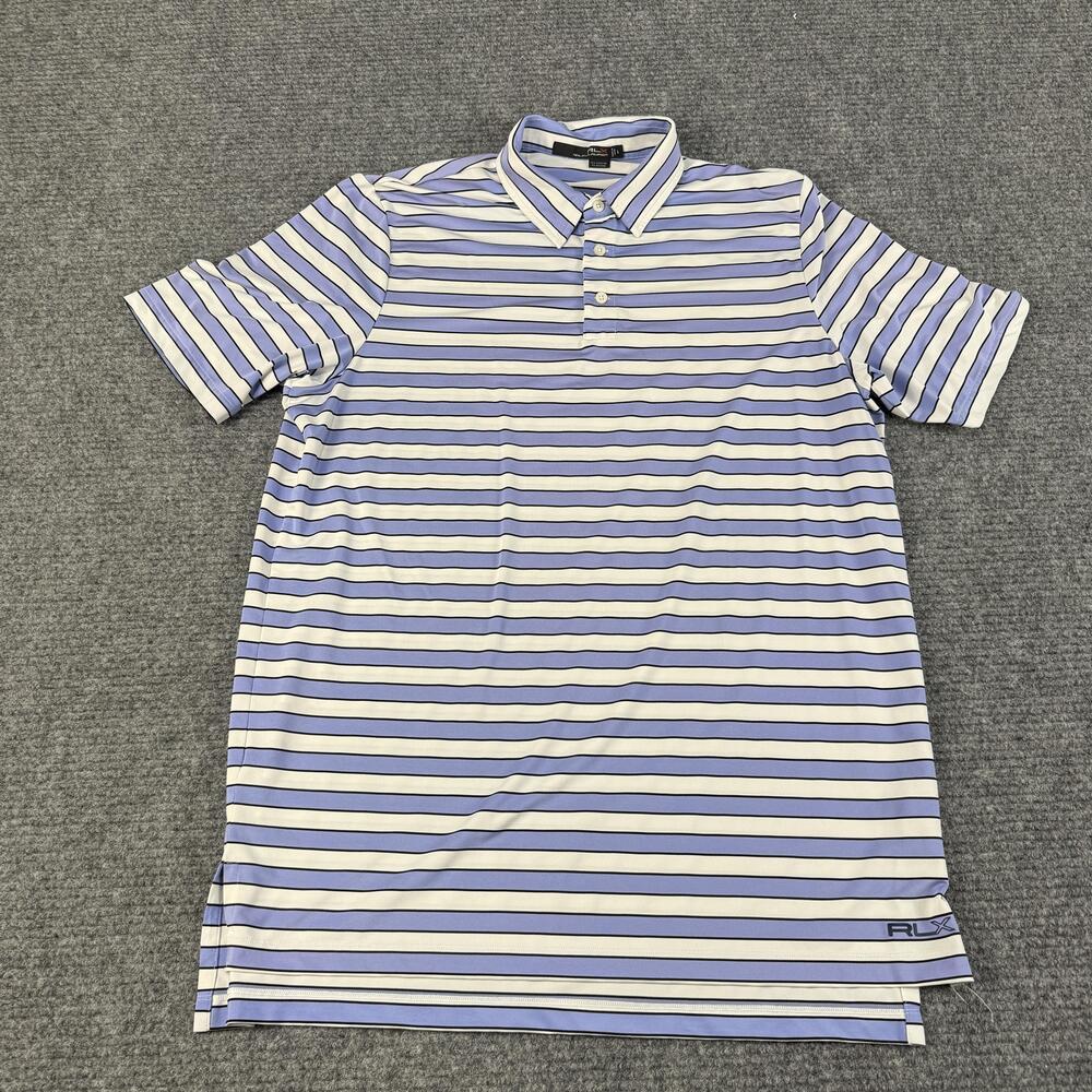 Ralph Lauren RLX Polo Shirt Mens Large Blue White Striped Performance Golf Top